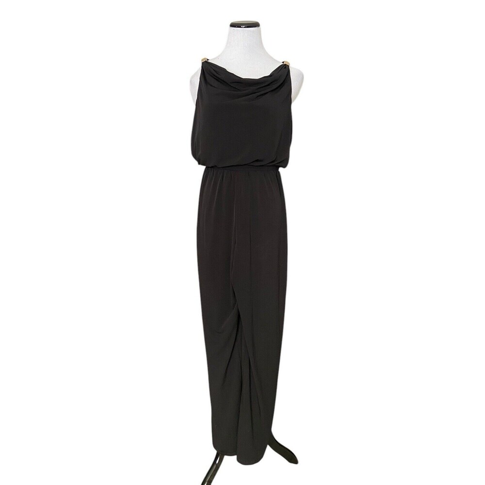 Calvin Klein Womens Cowl‎ Neck Jumpsuit Size 6 Black One Piece Wide Leg Classy